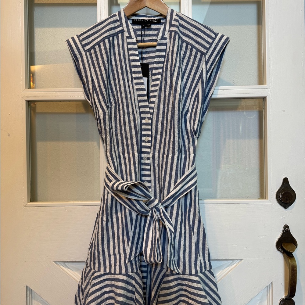 Veronica Beard Blue and White Striped  Avella Dress Sz 2 NWT